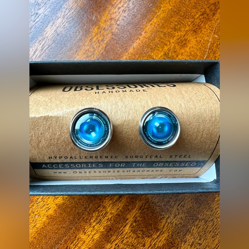 Camera Lens Brand New Blue/Black Stud Earrings